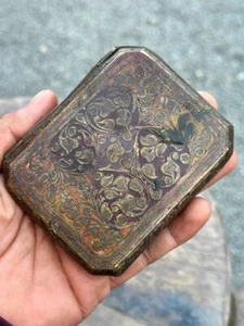 1800's Antique Old Original Brass Carved Meena Work Enamel Floral Case Box - Picture 1 of 7