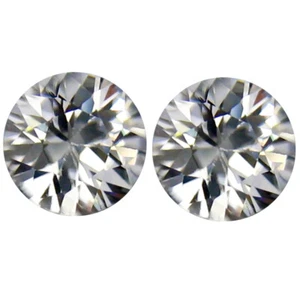1,42 ct (2 pz) incomparabile COPPIA ABBINATA 5 mm taglio tondo zircone bianco non riscaldato - Foto 1 di 2