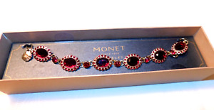 M MONET  Sparkling Red Rhinestone Multi Link Bracelet, New In Box