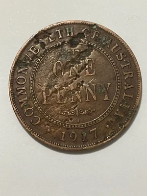👀AUSTRALIAN 1917 PENNY COIN HUGE FLAW ERROR COIN KGV ANTIQUE 👀 - Image 1 of 2