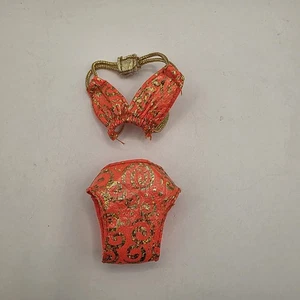 1996 Vintage Barbie Clothes Hula Hair Orange & Gold Bathing Suit Top/Bottom - Picture 1 of 5