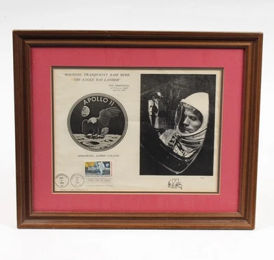 1969 US Postage Stamp #C76 Appolo 11 "Eagle Has Landed" Armstrong Panel Framed - Image 1 of 4