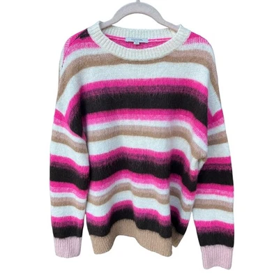 Comma Casual Identity Striped Alpaca Blend Sweater Pink Brown White Size M Cozy - Image 1 of 4