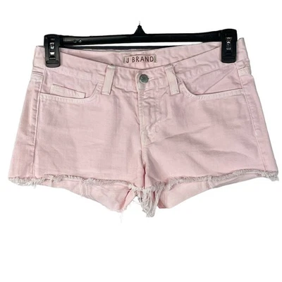 Pantalones Cortos de Jean Marca J Talla 26 Corte Tiro Bajo Deshilachado Dobladillos Bolsillo Cremallera Mosca Rosa Claro Foto 1 de 4