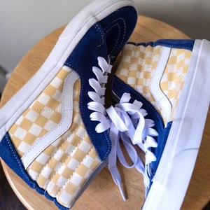 Sneakers Vans Sk8-Hi a scacchiera blu giallo alte uomo 6 donna 7,5 retrò - Foto 1 di 9