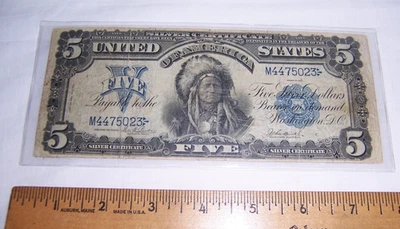 1899 Five Dollar $5 Silver Certificate Note Indian Chief Note No Holes - Image 1 of 4