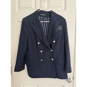 Lauren Ralph Lauren Navy Blue Double Breasted Blazer with Silver Buttons Sz: 16 - Picture 1 of 7