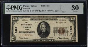 1929 $20 Dollar National Currency Banknote of Dallas Texas #3623 Ty 1 PMG 30 - Picture 1 of 2