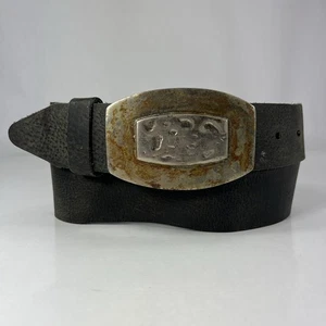 Cinturón ancho de cuero negro - Hebilla grande de placa de metal - Para mujer talla 36 - Imagen 1 de 7
