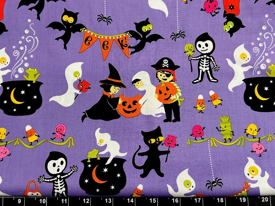 Tina SCRAP 9"x21" Halloween Spider Candy Pumpkin Cat Bat Kids OOP Fabric Cotton - Image 1 of 1