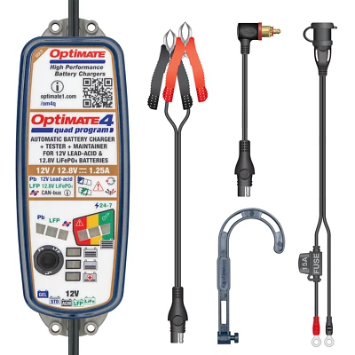 Batterieladegerät Tecmate OptiMate 4 QUAD CANbus 1.25A 12V Blei/Lithium TM-630PR - Bild 1 von 3