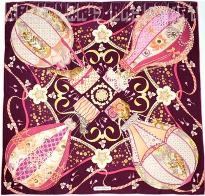 SALVATORE FERRAGAMO Borgoña Globos de Aire Caliente Carnaval Seda Bufanda Nueva en Caja Auténtica $380! Foto 1 de 4