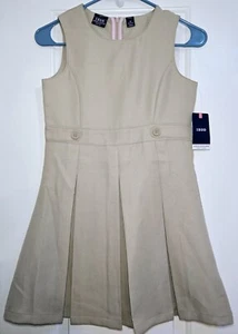 IZOD Jumper Uniform Dress Girls NWT Size 10 Approved School Wear - Khaki Pleated - Picture 1 of 8