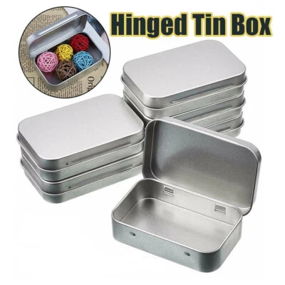 NEW - Metal Hinged Tin Box Container Blank Portable Small Storage Container Case - Image 1 of 4