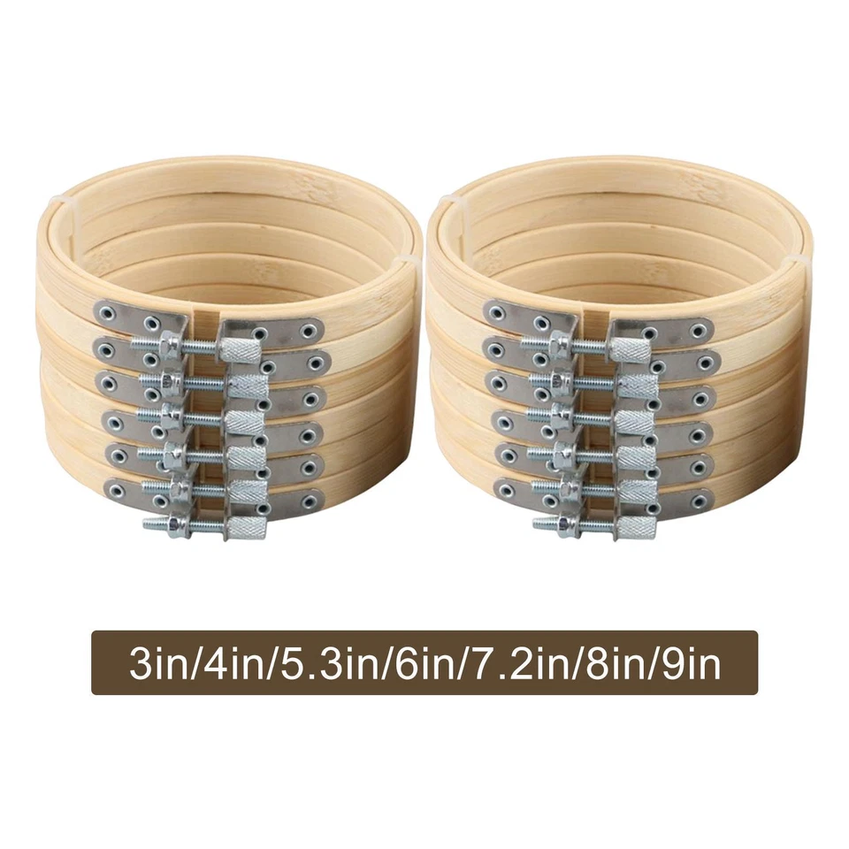 12 Pcs Adjustable Bamboo Embroidery Hoops Frames for Crafts, Sewing And DIY - Image 1 of 1