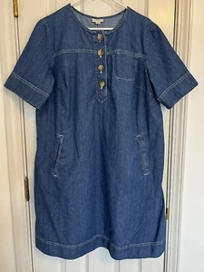J. Jill Women’s Size 1X Denim Dress Button Southwest Short Sleeve Blue Jean - Picture 1 of 8