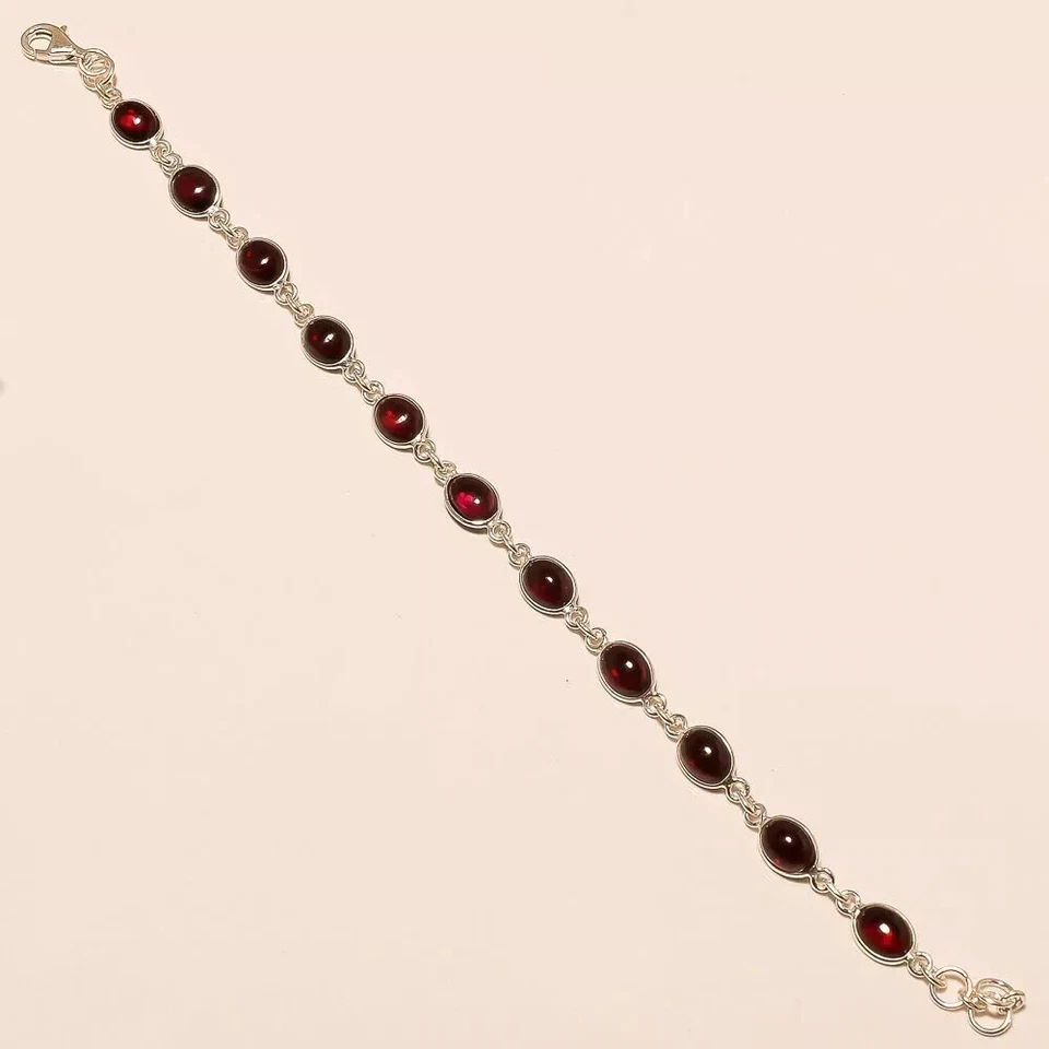 Brazalete de piedras preciosas de cabina granate natural de plata de ley 925 de 7,60 Gm tamaño 8,5" T569 Foto 1 de 1
