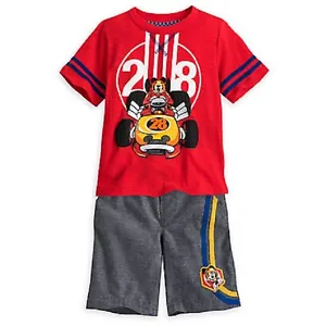 DISNEY STORE MICKEY ROADSTER RACERS SHORTS SET KNIT TEE HEATHERED WOVEN  SHORTS - Picture 1 of 4