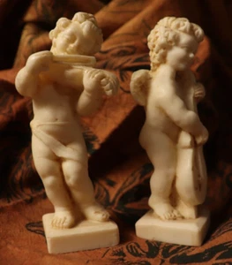 Vintage Set of 2 Angel with Instruments Marked P.A.T. Figurines 4" - Picture 1 of 8