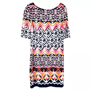 Vince Camuto Size 4 Dress Shift Pink Navy Boat Neck Lined Stretch Knee 1511 - Picture 1 of 7