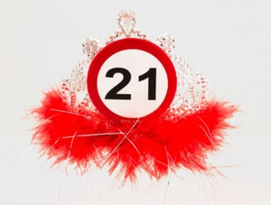 21ST BIRTHDAY FEATHERY TIARA TRAFFIC SIGN AGE PARTY - Picture 1 of 1