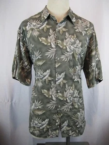 Mens NWT Campa Moda Rayon Gray Floral Hawaiian Aloha Island Casual Shirt sz L - Picture 1 of 4