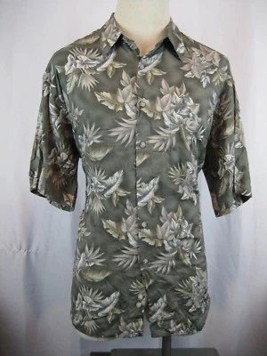 Mens NWT Campa Moda Rayon Gray Floral Hawaiian Aloha Island Casual Shirt sz L - Image 1 of 4