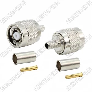 1x RP-TNC Male (Female Pin) Crimp Coaxial Connector For RG58 RG400 LMR195 Cable - Picture 1 of 5