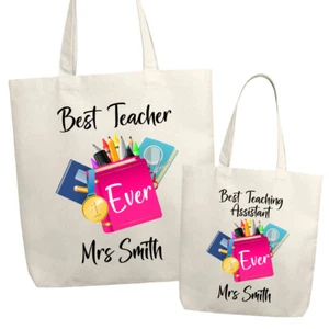 Personalised BEST Teacher Ever School Gift Tote Bag Work Assistant Collage - Picture 1 of 5