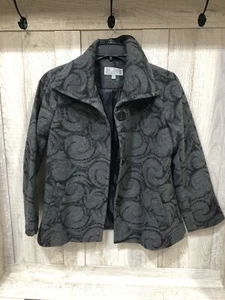 Women’s JM Collection Petite Gray Black Coat Size PM Pea Coat Pockets Button - Picture 1 of 9