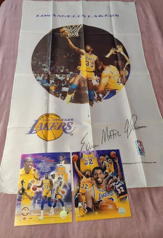 Rare Earvin Magic Johnson Vintage Poster and Limited Edition Gold NBA Photo File Cover