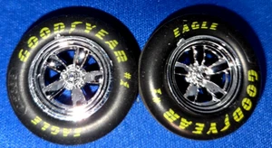 GOODYEAR EAGLE YELLOW PAD PRINTED RACING SLICKS 5 SPOKE CHROME WHEELS '57 VETTE - Picture 1 of 3
