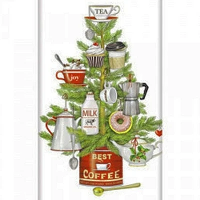 Mary Lake-Thompson Coffee & Tea Christmas Tree Flour Sack Kitchen Towel Bagged