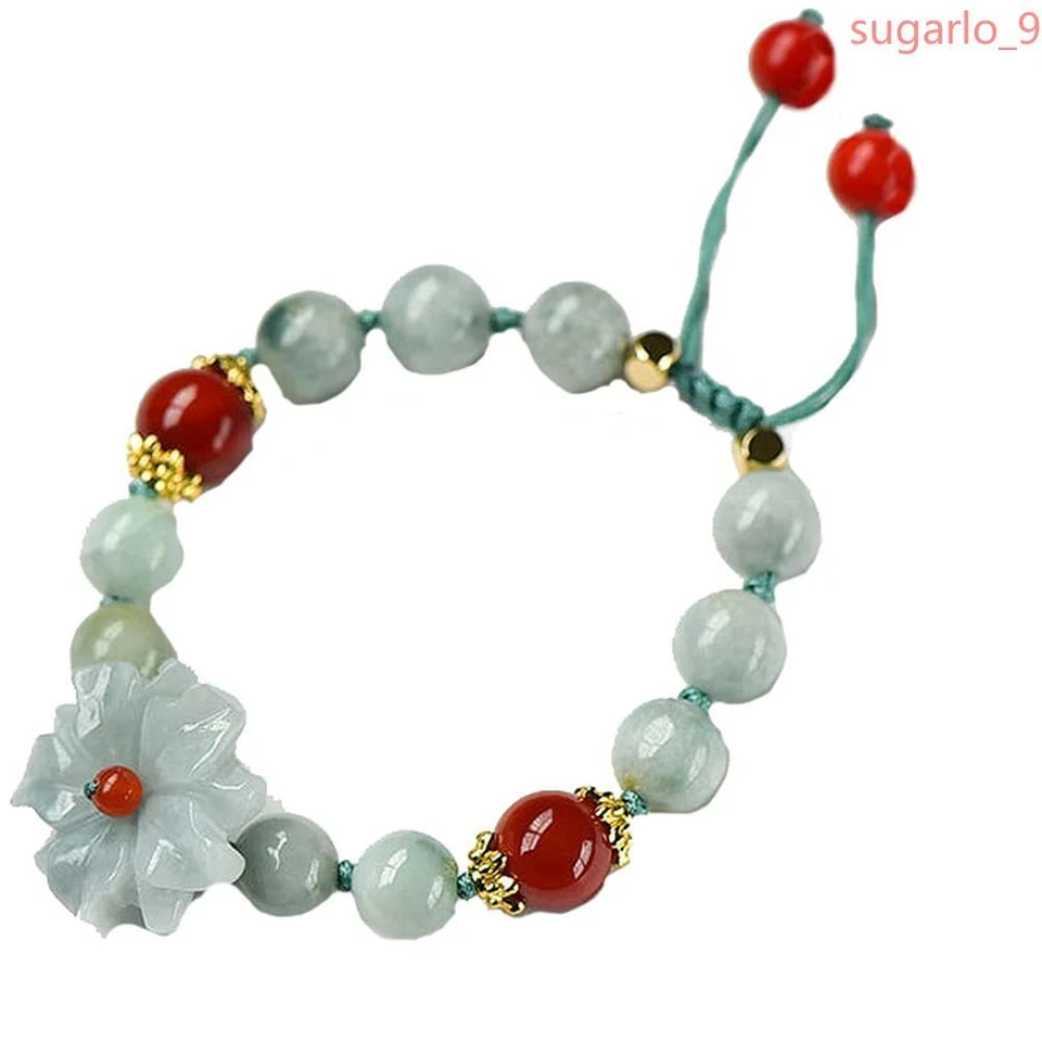 Brazalete ajustable flor esmeralda jade natural joyería mujer amuleto Foto 1 de 4
