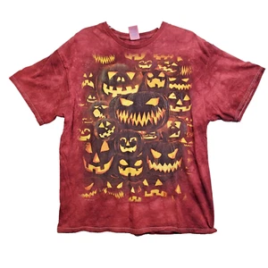 XL Halloween Tie-Dye Shirt Red Jack-O'-Lantern Pumpkin Graphic Tee - Picture 1 of 8