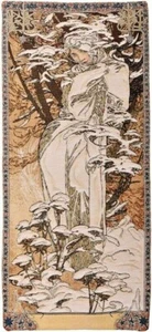 NEU 59"" X 26"" ALPHONSE MUCHA JAHRESZEITEN ""WINTER"" BELGISCHER TANDTEPPICH WANDHÄNGUNG - Bild 1 von 10