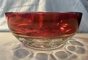Vintage Kings Crown Ruby Red Cranberry Flash Thumbprint Glass Bowl MCM Retro - Picture 1 of 18