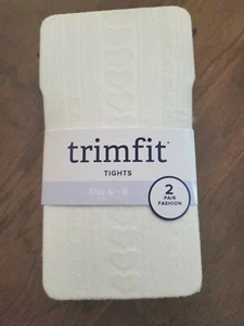 NEW Trimfit Tights 2 Pack Textured White Hearts, Solid Light Purple, Size 4-6 - Picture 1 of 3