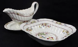 Spode Cowslip 8 Inch Square Vegetable Bowl and Gravy Boat with Underplate S173 - Picture 1 of 8