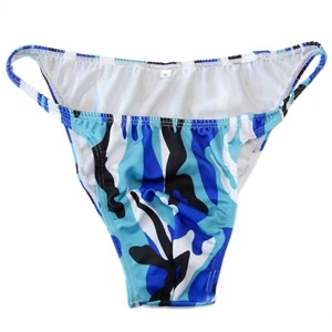 K377 P Multi Prints Mens String Bikini Narrow waist Contoured Pouch Swim Fabric - Picture 1 of 27