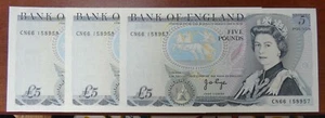 3 Consecutive 1973-80 5 Pound Bank of England Pick 378b Condition - b - Picture 1 of 2