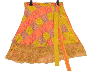 Sushila Vintage BohoMini Wrap Magic Skirt Art Silk Sari Multi-Color Beach Dress - Picture 1 of 7