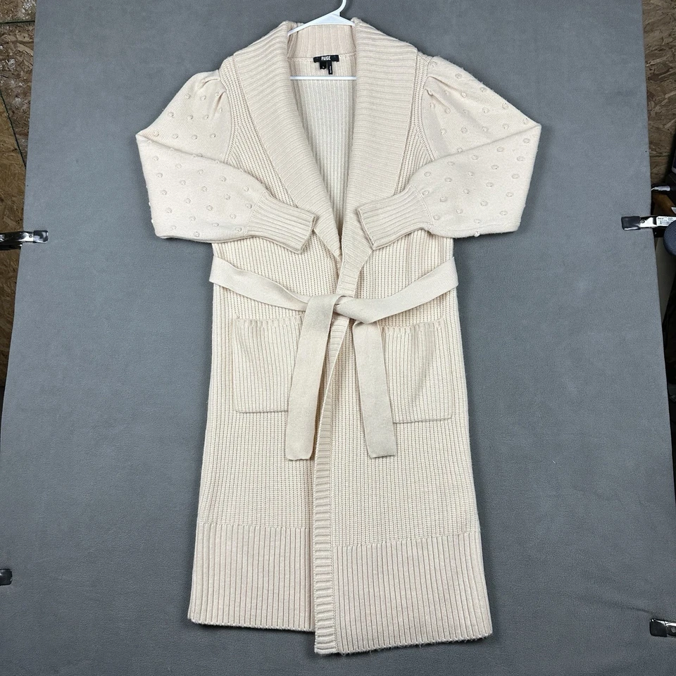 PAIGE Loredana Suéter Abrigo Mujer Pequeño Marfil Mezcla Lana Cárdigan Cinturón Usado en Excelente Condición Foto 1 de 4