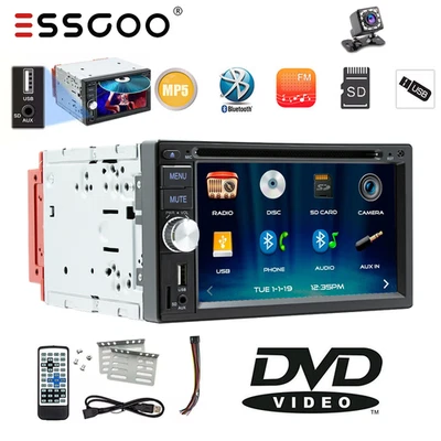 Double 2 DIN 6.2" Touch Apple CarPlay DVD/CD Player Car Stereo Radio USB +Camera - Image 1 of 4