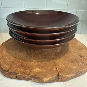 4 Beautiful Crate & Barrel Japan Mahogany Brown 8” Coupe Soup Bowls - Picture 1 of 9