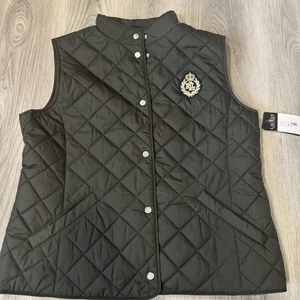 LAUREN RALPH LAUREN Neu LARGE Weste Wappen-Patch Rautensteppung Grün Army Damen - Bild 1 von 8