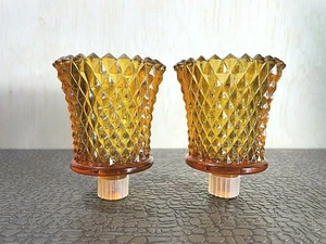 Set of 2 Amber Homco Diamond Glass Candle Votives - Picture 1 of 6