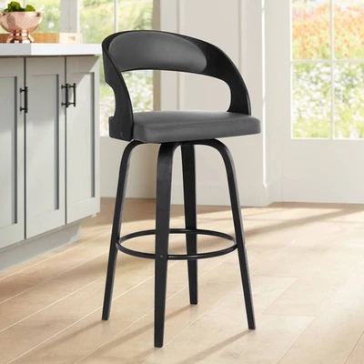 Shelly Black Swivel Bar Stool 29 3/4" High Gray Cushion Kitchen Counter Island - Image 1 of 4
