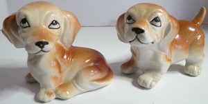 Set of 2 Porcelain Bisque Daschund Dog Happy Playful Figurines - Picture 1 of 7