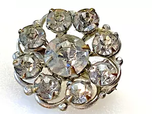 Vintage Brooch Crystal Diamanté Flower Round Discreet Small - Picture 1 of 7